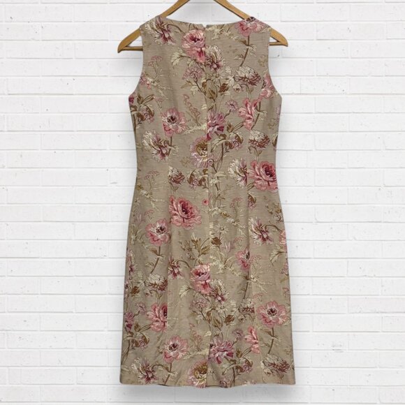 ANN TAYLOR Vintage Y2K Linen Blend Pink Floral Lined Sleeveless Sheath Dress 4 - Picture 4 of 7